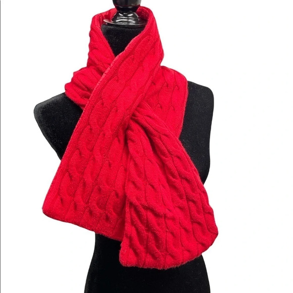 TALBOTS Red Wool Blend Scarf Wrap Cable Knit - Picture 1 of 8